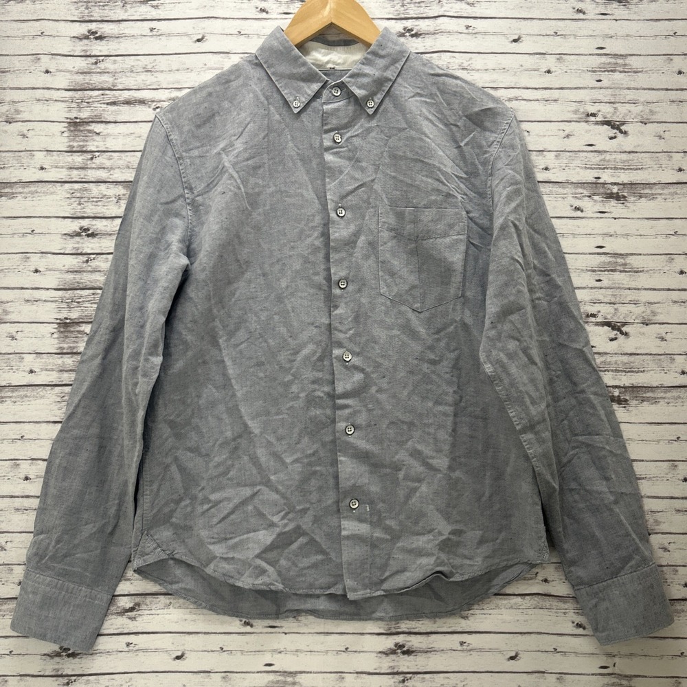 Rag & Bone Shirt Mens Medium Gray Chambray Linen Cotton Button Up Tailored Fit - Picture 2 of 13